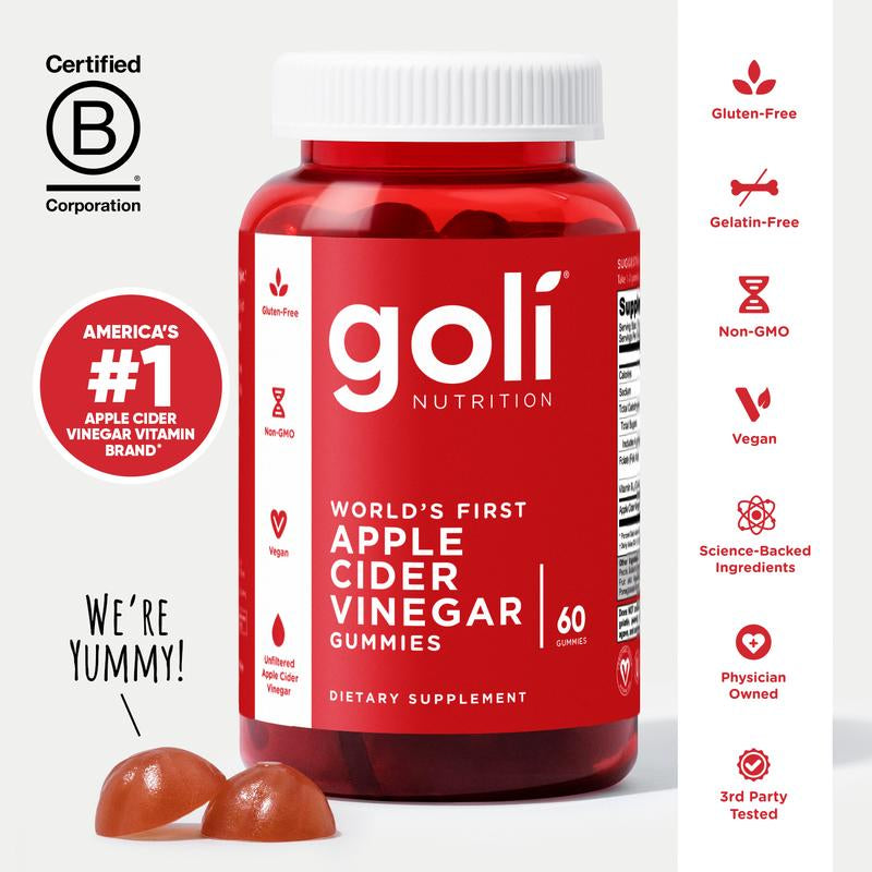 Goli Apple Cider Vinegar Gummy Vitamins - Vitamin B12, Gelatin-Free, Gluten-Free, Vegan & Non-Gmo